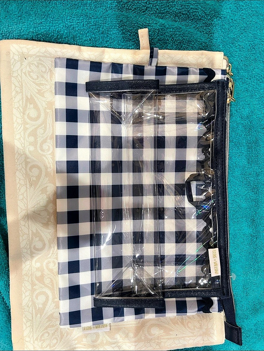 Vera Bradley Gingham Cosmetic Pouch Set in Blue & White Like New